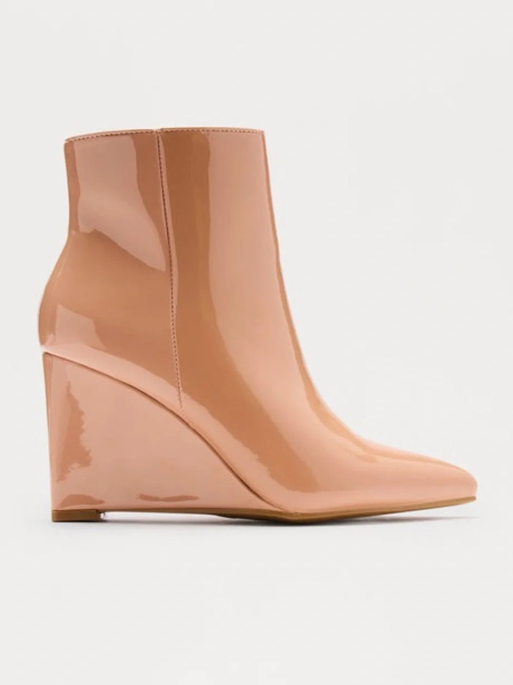 Nude Patent Leather Wedge Ankle Booties